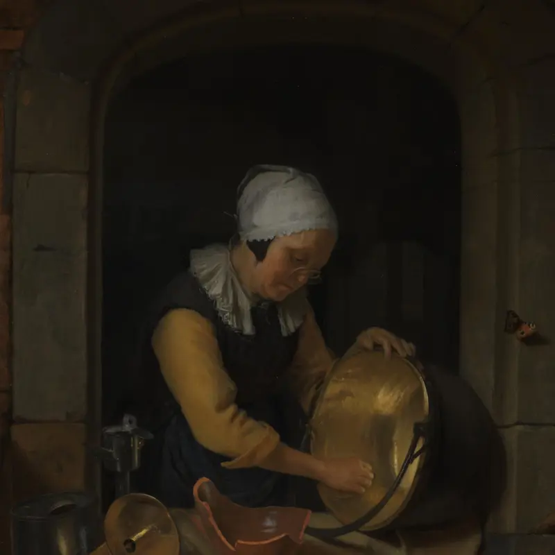 An Old Woman scouring a Pot
