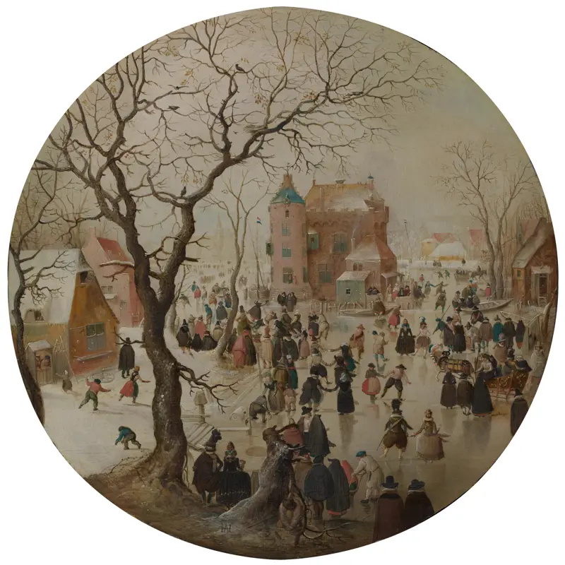 A Winter Scene with Skaters near a Castle