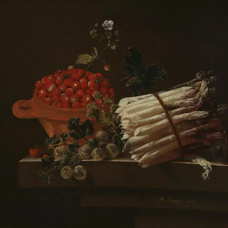 Still Life with Strawberries, Gooseberries and Asparagus
